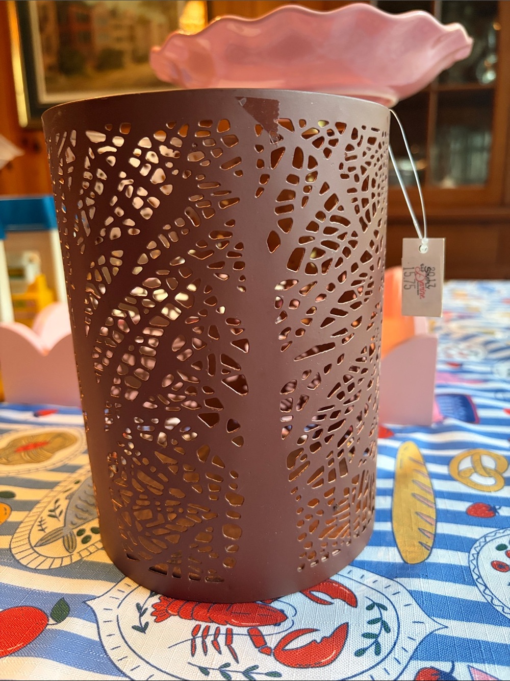 Decorative Leaf Cutout Metal Luminary - Copper/Brown